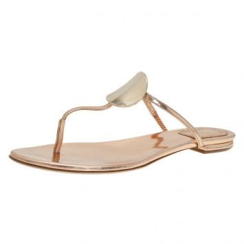 Pre Owned Dior Bronze Logo Plated Thong Sandals Size 37