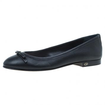 Pre Owned Dior Black Leather Bow Ballet Flats Size 36