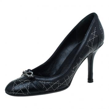 Pre Owned Dior Black Cannage Stitched Bow Pumps Size 38