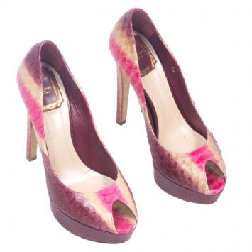 Pre Owned Dior Multicolor Python Hortensia Peep Toe Platform Pumps Size 38