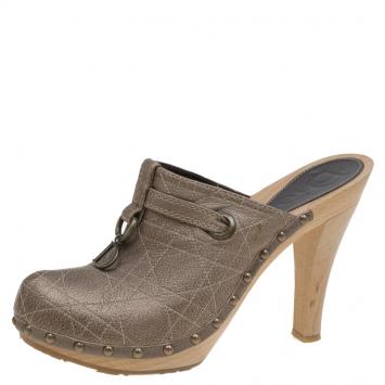 Pre Owned Dior Bronze Cannage Stitched Leather Platform Clogs Size 39.5