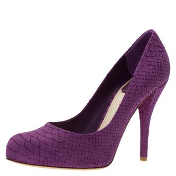 Pre Owned Dior Purple Python Embossed Miss Dior Pumps Size 37