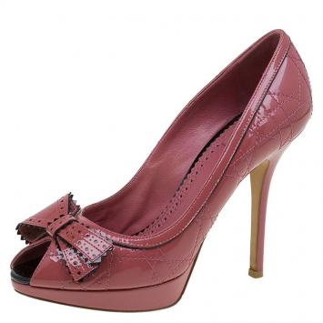 Pre Owned Dior Rosewood Pink Patent Cannage Leather Peep Toe Platform Pumps Size 38