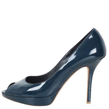 مملوكة مسبقًا Dior Blue Patent Miss Dior Peep Toe Platform Pumps Size 39