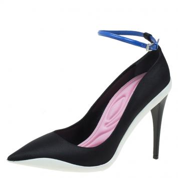 Pre Owned Dior Black Fabric Pointed Toe Ankle Strap Pumps Size 38.5