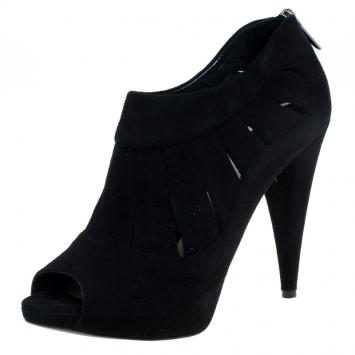 Pre Owned Dior Black Suede Eclipse Cut Out Peep Toe Ankle Booties Size 38.5