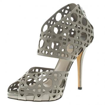 Pre Owned Dior Grey Cutout Cannage Leather Miss Dior Caged Sandals Size 41
