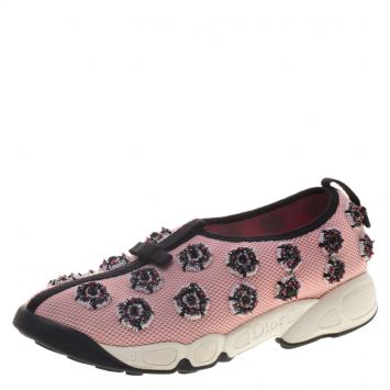 Pre Owned Dior Blush Pink Embellished Mesh Fusion Slip On Sneakers Size 37.5
