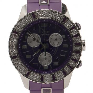 Pre Owned Dior Purple Stainless Steel Christal Women's Wristwatch 38MM