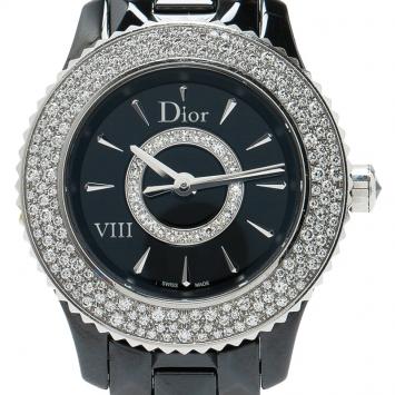 Pre Owned Dior Black Ceramic Diamond VIII Women's Wristwatch 28MM