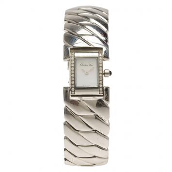 Pre Owned Christain Dior Mother of Pearl Diamond Stainless Steel D72-1011 Art Deco Women's Wristwatch 14MM