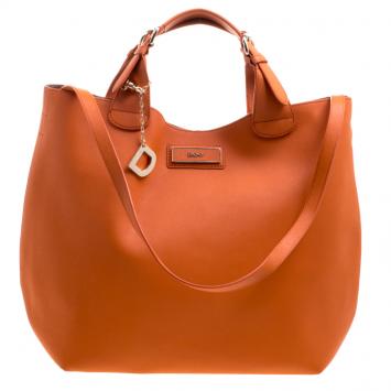 Pre Owned DKNY Orange Leather Large Tote
