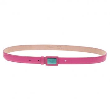 Pre Owned Dolce and Gabbana Light Pink Leather Logo Plaque Skinny Belt Size 85CM