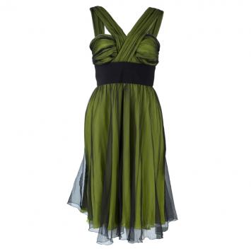 Pre Owned Dolce And Gabbana Green Silk Draped Tulle Dress M
