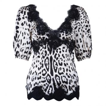 مملوكة مسبقًا Dolce and Gabbana Leopard Print Lace Detail Top S
