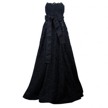 Pre Owned Dolce and Gabbana Black Lace Strapless Gown M
