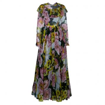 Pre Owned Dolce And Gabbana Multicolor Long Sleeve Floral Print Dress M