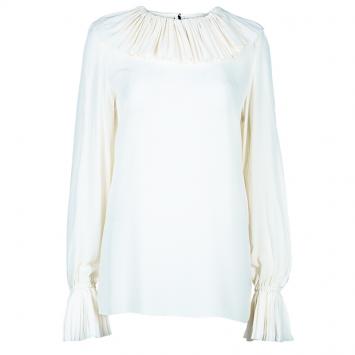 Pre Owned Dolce and Gabbana Cream Pleated Blouse XL