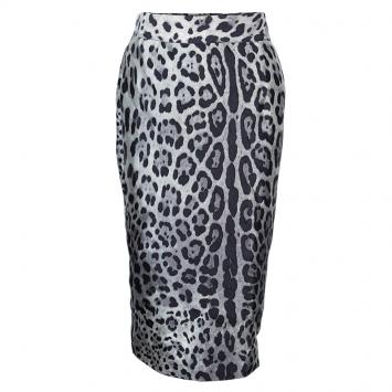 Pre Owned Dolce and Gabanna Leopard Print Silk Skirt L