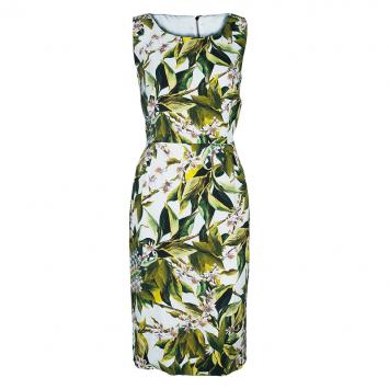 Pre Owned Dolce & Gabbana Green Floral Print Shift Dress M