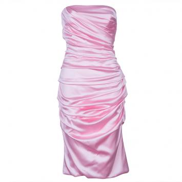 Pre Owned Dolce & Gabbana Pink Strapless Gathered Dress L