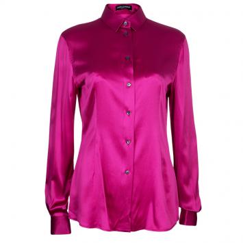 Pre Owned Dolce And Gabbana Fuschia Silk Satin Shirt M