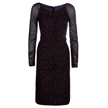 Pre Owned Dolce and Gabbana Black Polka Dot Long Sleeveless Dress S