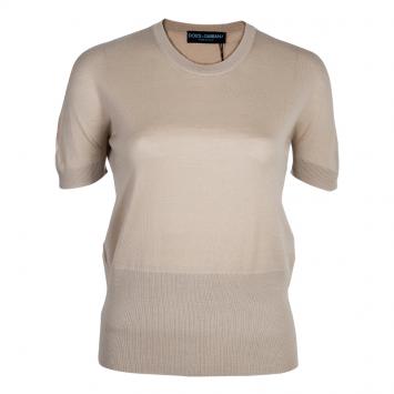 Pre Owned Dolce and Gabbana Beige Short Sleeve Knit Top M