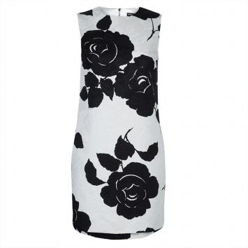 Pre Owned Dolce and Gabbana Monochrome Floral Jacquard Sleeveless Dress S