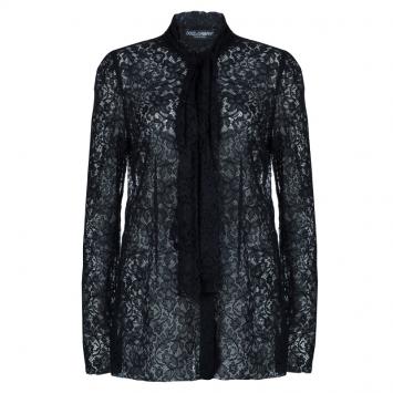 Pre Owned  Dolce & Gabbana Black Lace Neck Tie Detail Top L