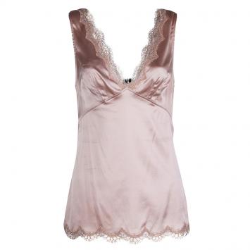 Pre Owned Dolce And Gabbana Pale Pink Silk Scalloped Lace Detail Camisole L