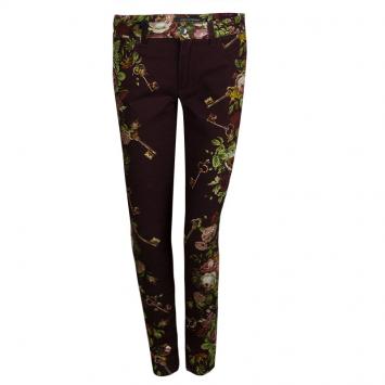 Pre Owned Dolce and Gabbana Burgundy Denim Floral Printed Kate Jeans S