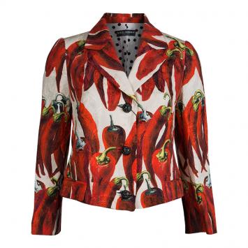 Pre Owned Dolce and Gabbana Red Chilli Print Blazer M