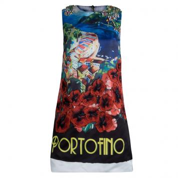 Pre Owned Dolce and Gabbana Hand Embroidered Embellished Portofino Shift Dress S