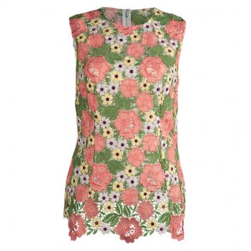 Pre Owned Dolce And Gabbana Multicolor Floral Lace Sleeveless Top M