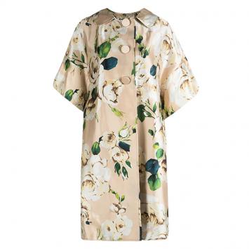 Pre Owned Dolce and Gabbana Beige Floral Printed Silk Coat S