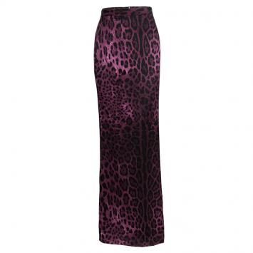 Pre Owned Dolce and Gabbana Purple Leopard Printed Silk Maxi Skirt M