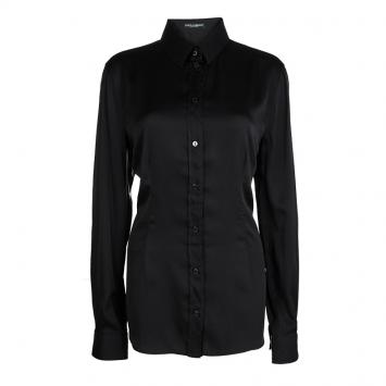 Pre Owned Dolce and Gabbana Black Silk Long Sleeve Button Front Shirt XL