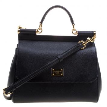مملوكة مسبقًا Dolce and Gabbana Black Leather Medium Miss Sicily Top Handle Bag