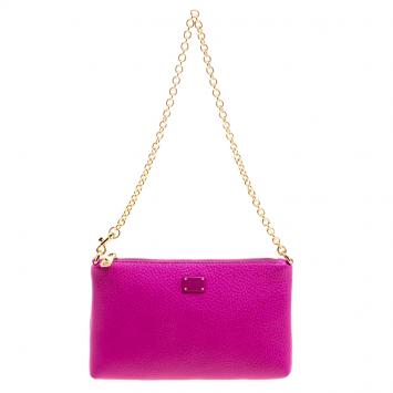 Pre Owned Dolce and Gabbana Pink Leather Chain Clutch