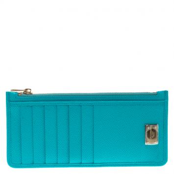 Pre Owned Dolce and Gabbana Sky Blue Leather Long Zip Card Holder