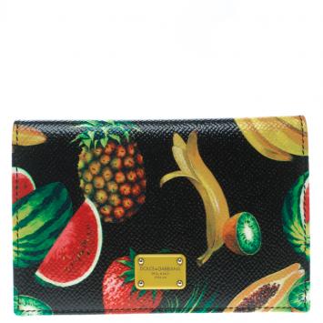 Pre Owned Dolce and Gabbana Multicolor  Fruits Print Leather Bifold Card Holder