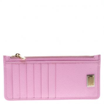 Pre Owned Dolce and Gabbana Lilac Leather Long Zip Card Holder