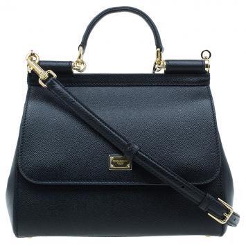 Pre Owned Dolce and Gabbana Black Leather Medium Miss Sicily Tote Bag