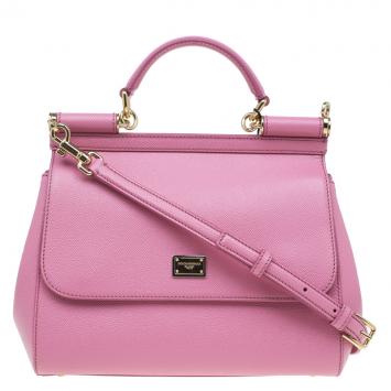 Pre Owned Dolce and Gabbana Pink Leather Medium Miss Sicily Tote
