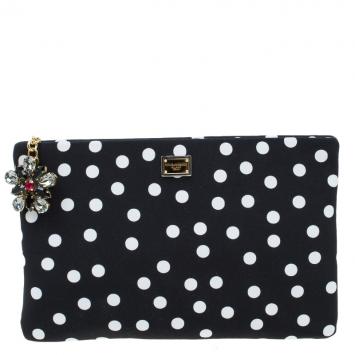Pre Owned Dolce and Gabbana Black Lace Polka Dot Cleo Clutch