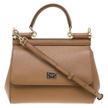 Pre Owned Dolce and Gabbana Brown Leather Small Miss Sicily Top Handle Bag
