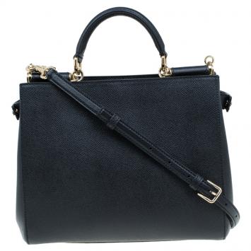 Pre Owned Dolce and Gabbana Black Leather Medium Miss Sicily Shopper Bag