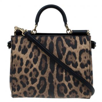 Pre Owned Dolce and Gabbana Leopard Print Leather Medium Miss Sicily Shopper Bag