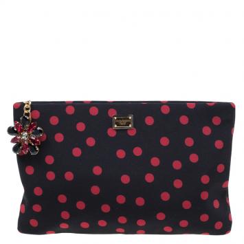Pre Owned Dolce and Gabbana Black/Red Fabric Dotted Cleo Clutch